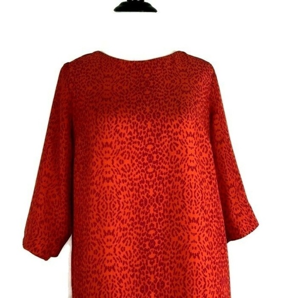 Zara Basic Women's Small S Shift Dress Lined 3/4 Sleeves Orange Animal Print - Picture 2 of 8